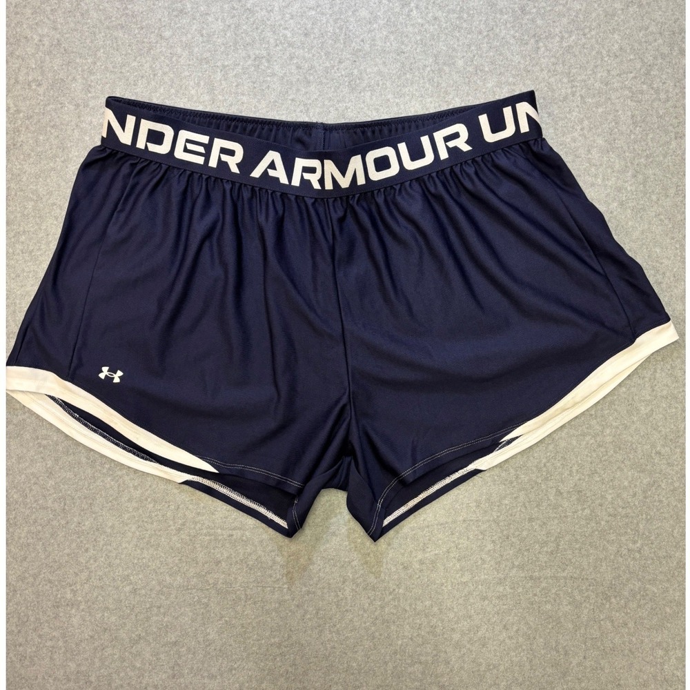 Under Armour Play Up 2.0 Shorts Womens 2X Navy Blue White Athletic 1371449